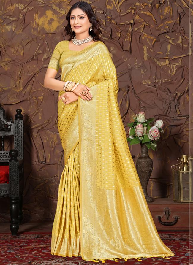 Cotton Silk Yellow Festival Wear Weaving Saree